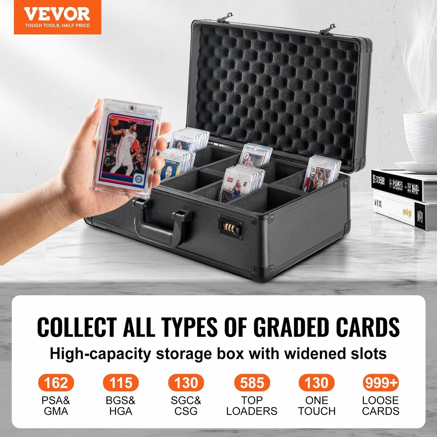 Graded Card Storage Box, 5 Slot Carrying Case With Coded Lock Foam Dividers - MiNi Collects