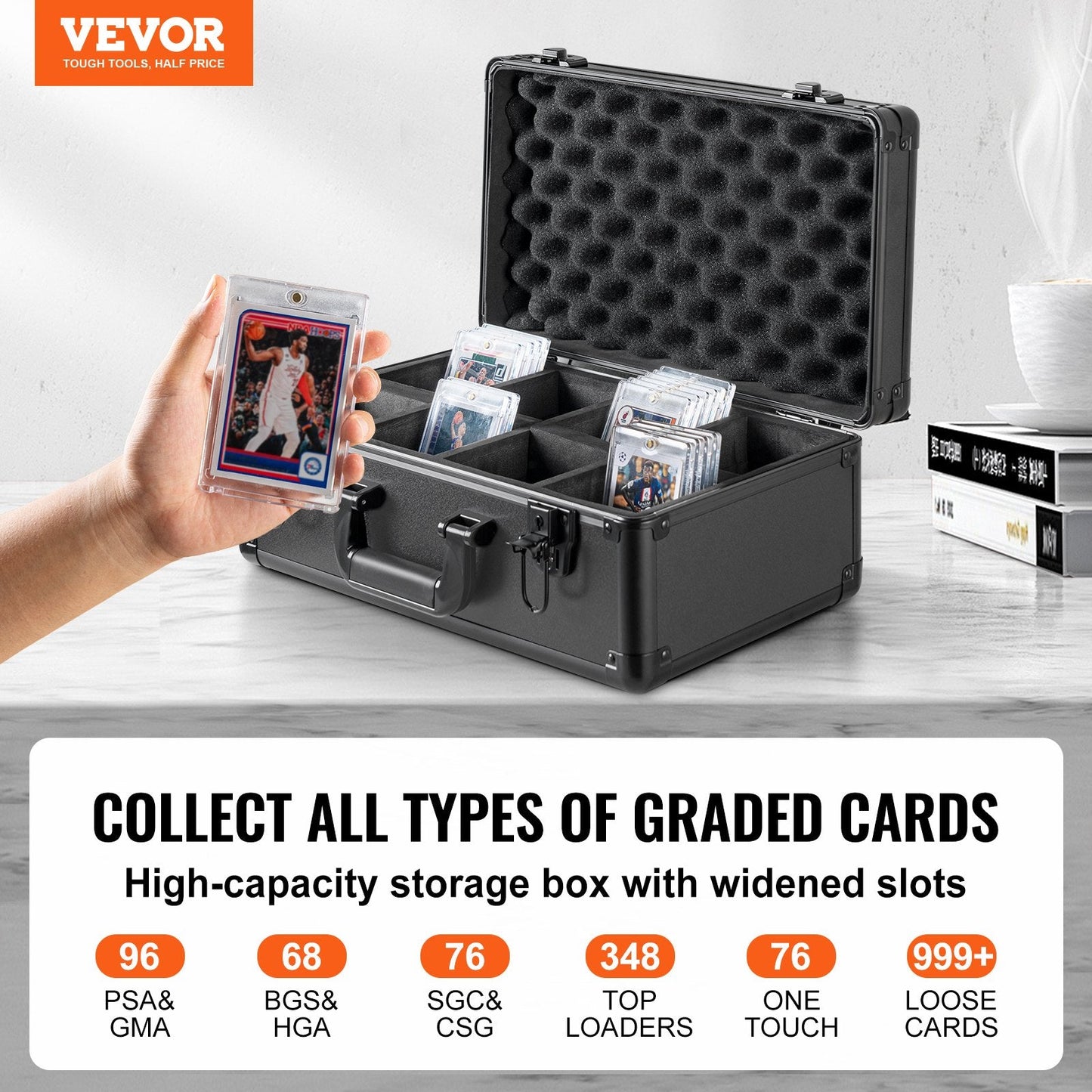 Graded Card Storage Box. 4 Slot Carrying Case With Key Lock Foam Dividers - MiNi Collects